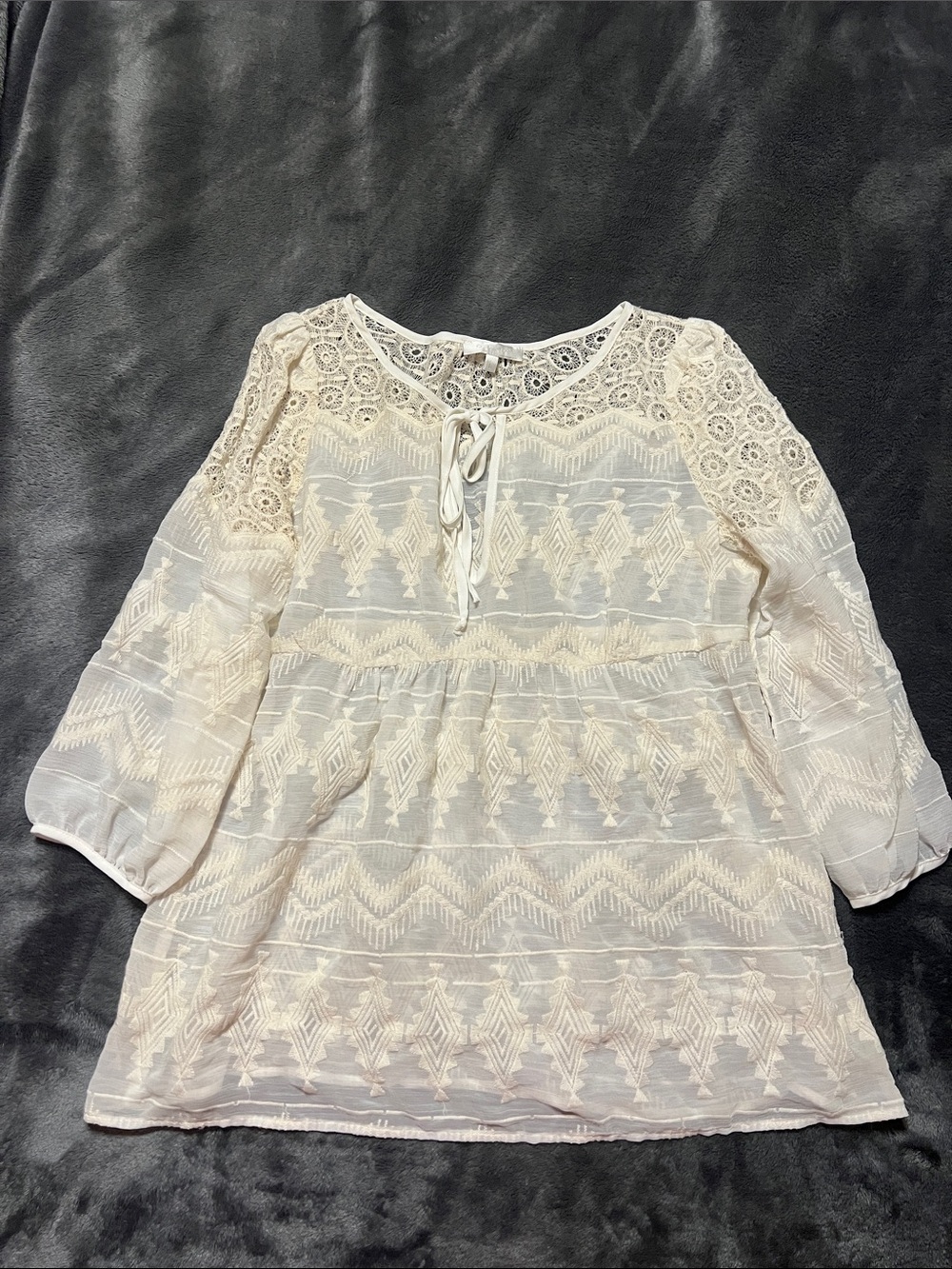 Glam Women’s CreamLarge Lace Peasant Top - Boho Embroidered Blouse